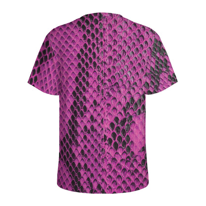 Magenta Pink And Black Snakeskin Print Men's Sports T-Shirt