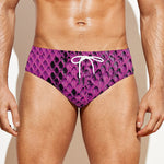Magenta Pink And Black Snakeskin Print Men's Swim Briefs