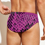 Magenta Pink And Black Snakeskin Print Men's Swim Briefs