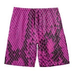 Magenta Pink And Black Snakeskin Print Men's Swim Trunks