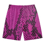 Magenta Pink And Black Snakeskin Print Men's Swim Trunks
