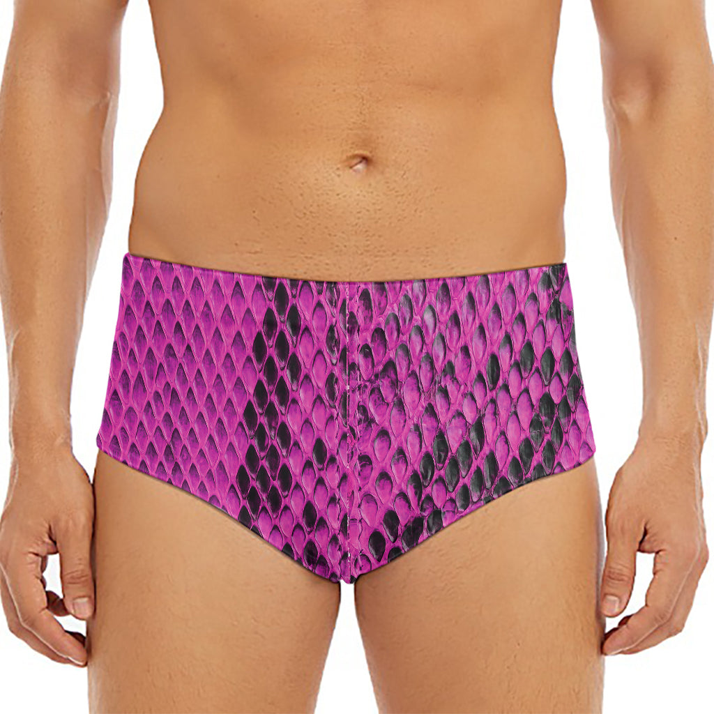 Magenta Pink And Black Snakeskin Print Men's Triangle Swim Briefs