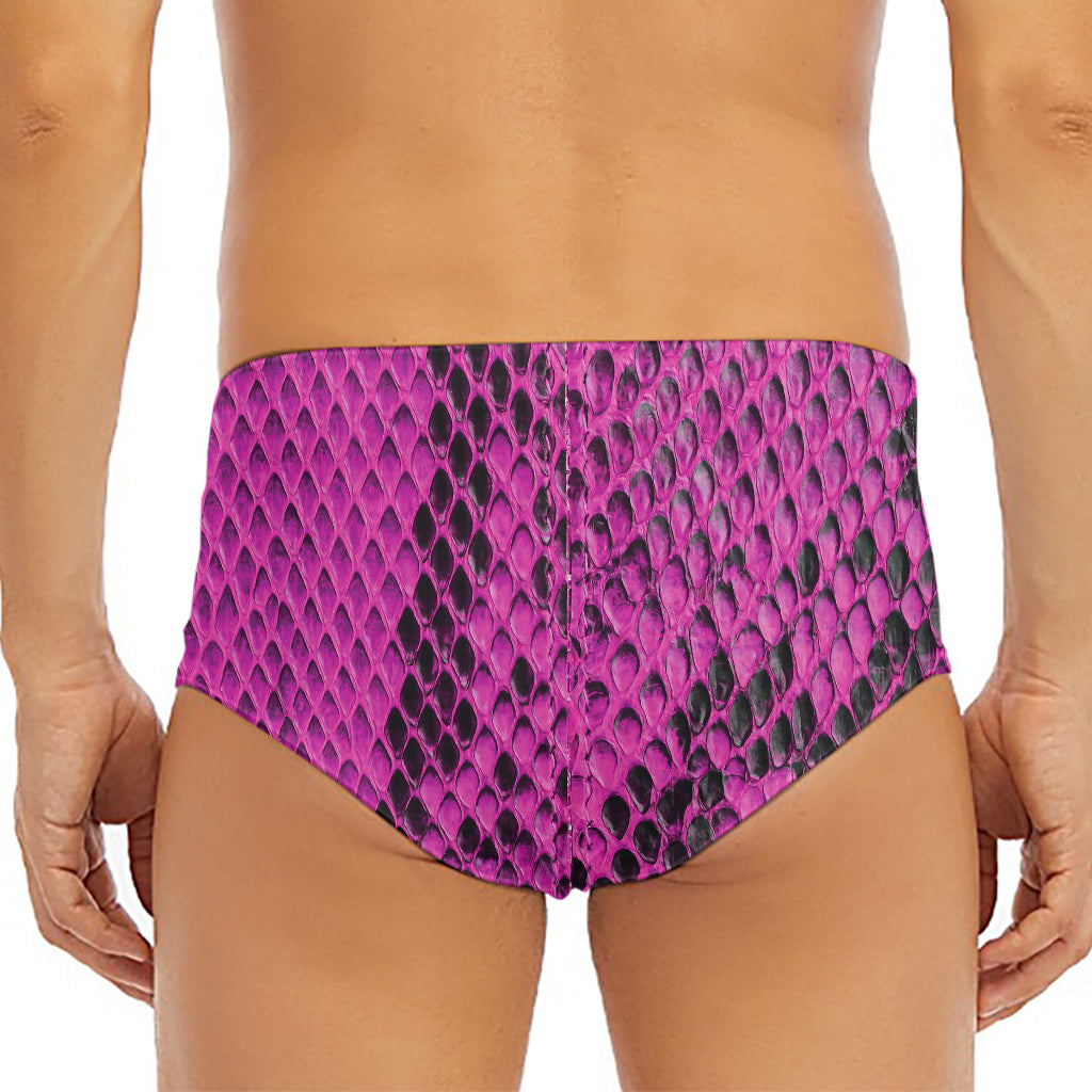 Magenta Pink And Black Snakeskin Print Men's Triangle Swim Briefs