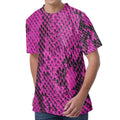 Magenta Pink And Black Snakeskin Print Men's Velvet T-Shirt