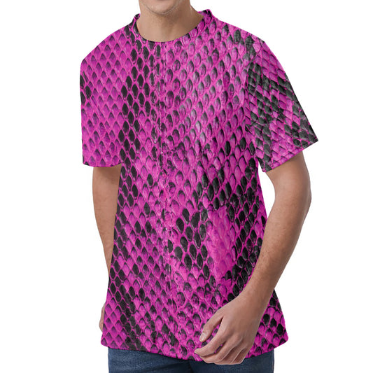 Magenta Pink And Black Snakeskin Print Men's Velvet T-Shirt