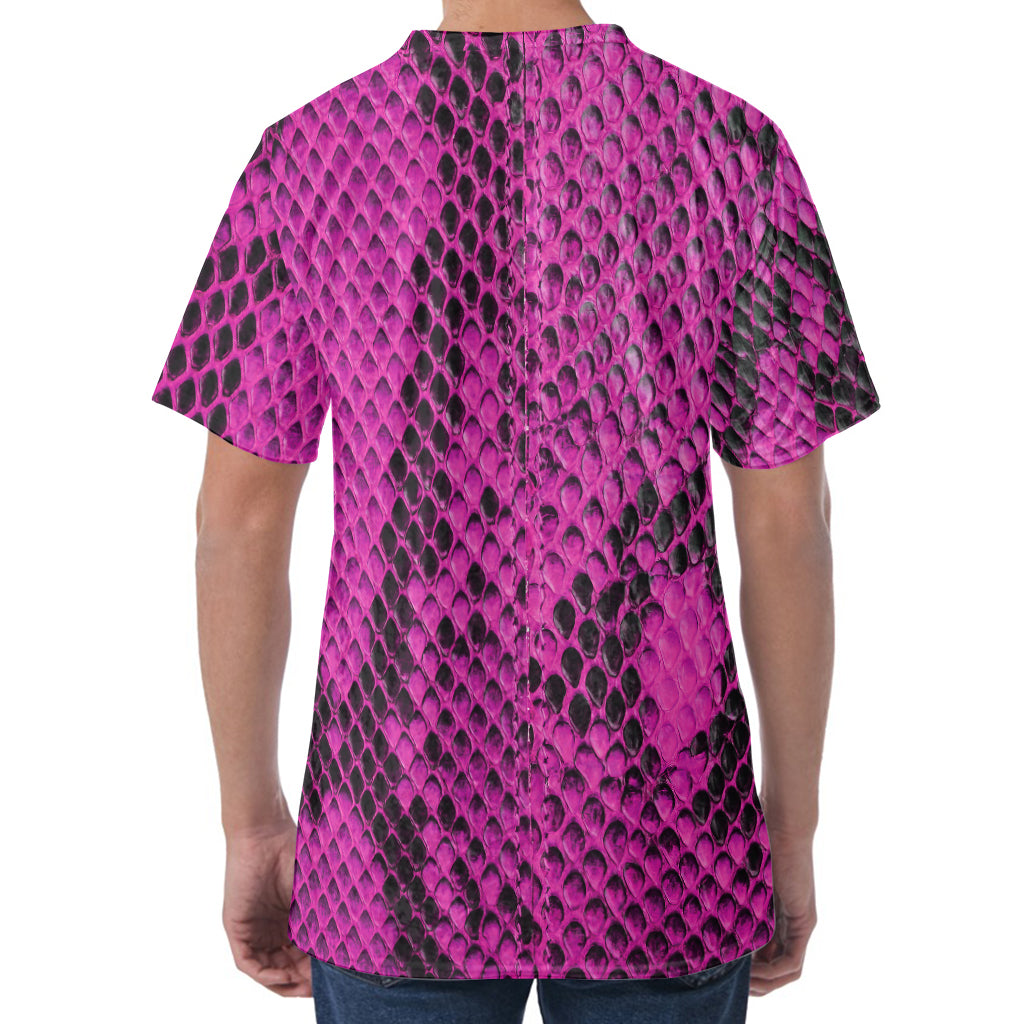 Magenta Pink And Black Snakeskin Print Men's Velvet T-Shirt