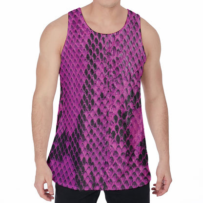 Magenta Pink And Black Snakeskin Print Men's Velvet Tank Top