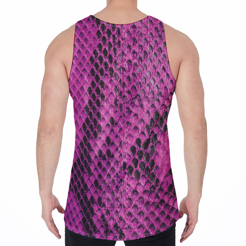 Magenta Pink And Black Snakeskin Print Men's Velvet Tank Top