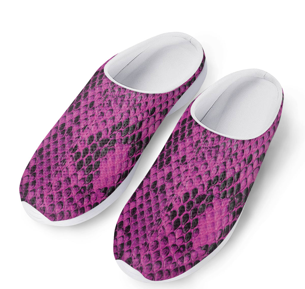 Magenta Pink And Black Snakeskin Print Mesh Casual Shoes