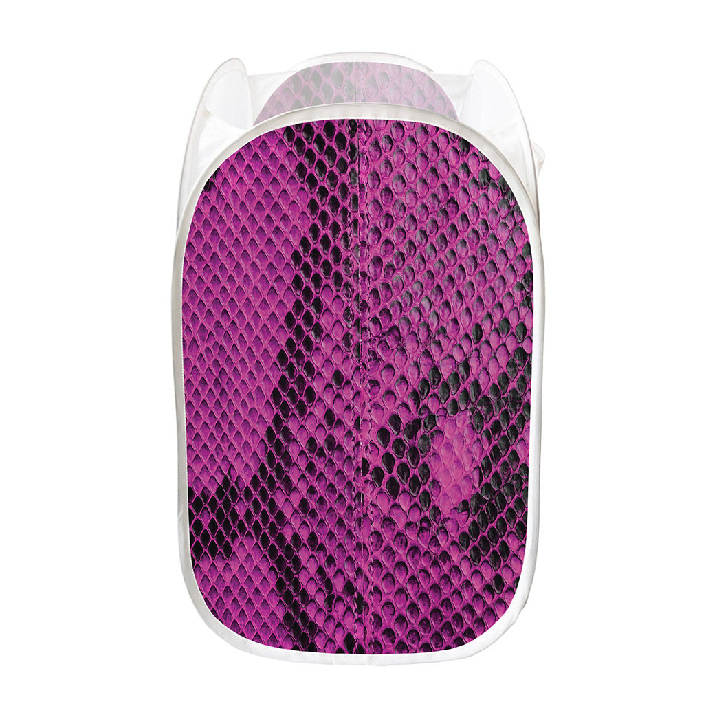 Magenta Pink And Black Snakeskin Print Mesh Laundry Hamper