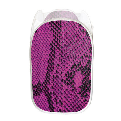 Magenta Pink And Black Snakeskin Print Mesh Laundry Hamper