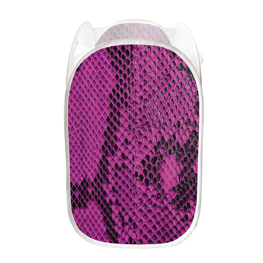 Magenta Pink And Black Snakeskin Print Mesh Laundry Hamper
