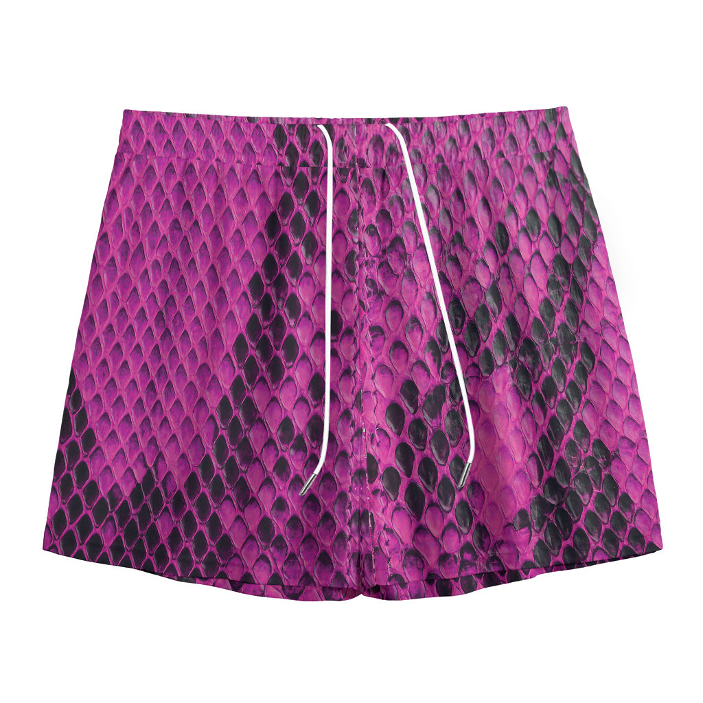 Magenta Pink And Black Snakeskin Print Mesh Shorts