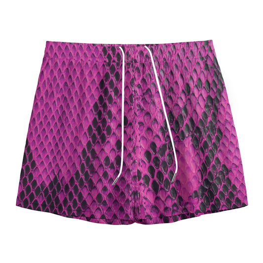Magenta Pink And Black Snakeskin Print Mesh Shorts