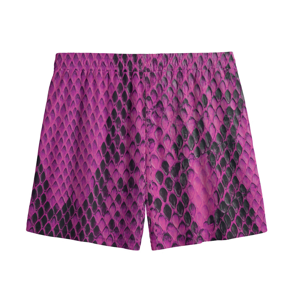 Magenta Pink And Black Snakeskin Print Mesh Shorts
