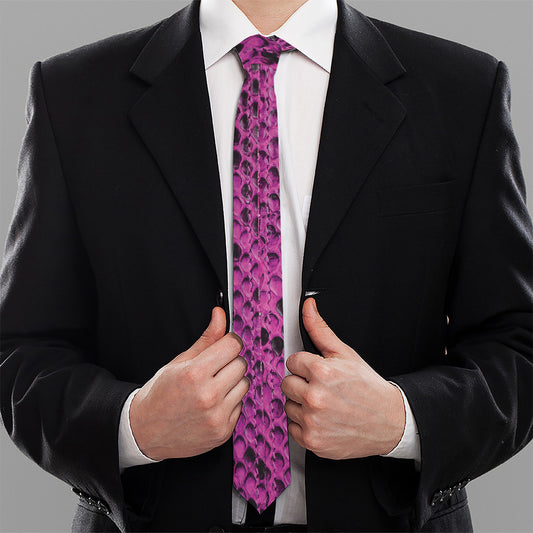 Magenta Pink And Black Snakeskin Print Necktie
