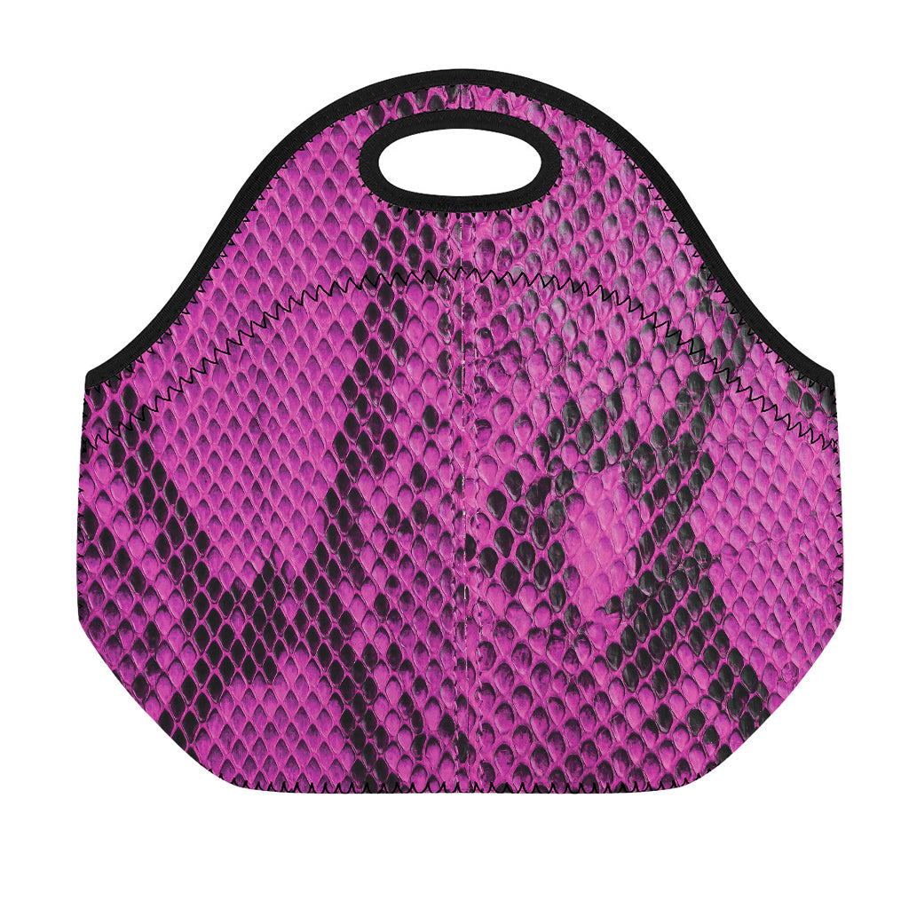 Magenta Pink And Black Snakeskin Print Neoprene Lunch Bag