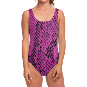 Magenta Pink And Black Snakeskin Print One Piece Swimsuit