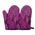 Magenta Pink And Black Snakeskin Print Oven Mitts