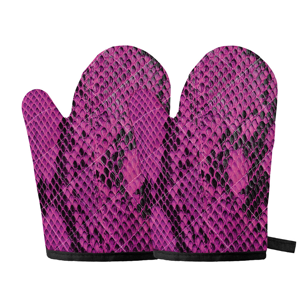 Magenta Pink And Black Snakeskin Print Oven Mitts