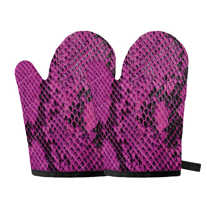 Magenta Pink And Black Snakeskin Print Oven Mitts