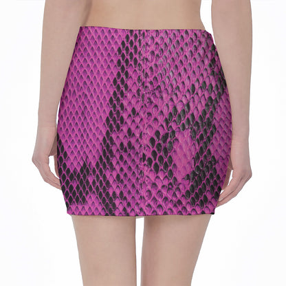 Magenta Pink And Black Snakeskin Print Pencil Mini Skirt