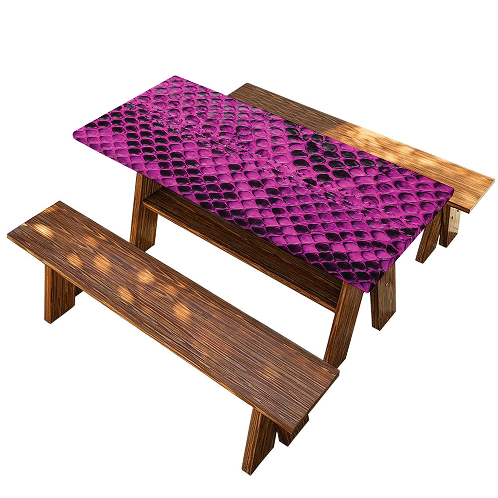 Magenta Pink And Black Snakeskin Print Picnic Table Cover