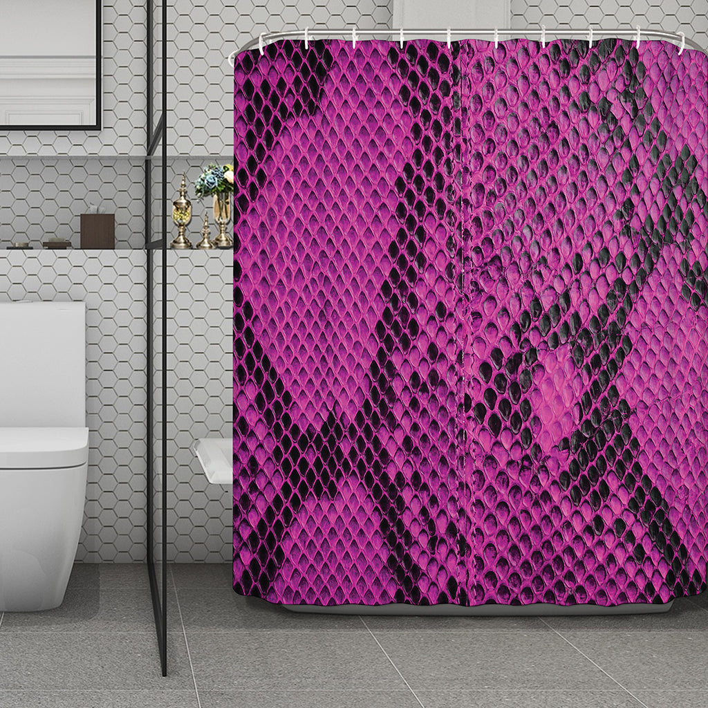 Magenta Pink And Black Snakeskin Print Polyester Shower Curtain
