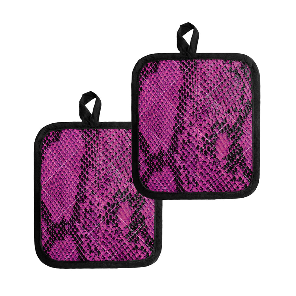 Magenta Pink And Black Snakeskin Print Pot Holders
