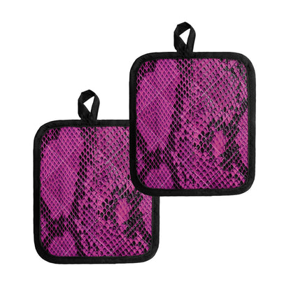 Magenta Pink And Black Snakeskin Print Pot Holders