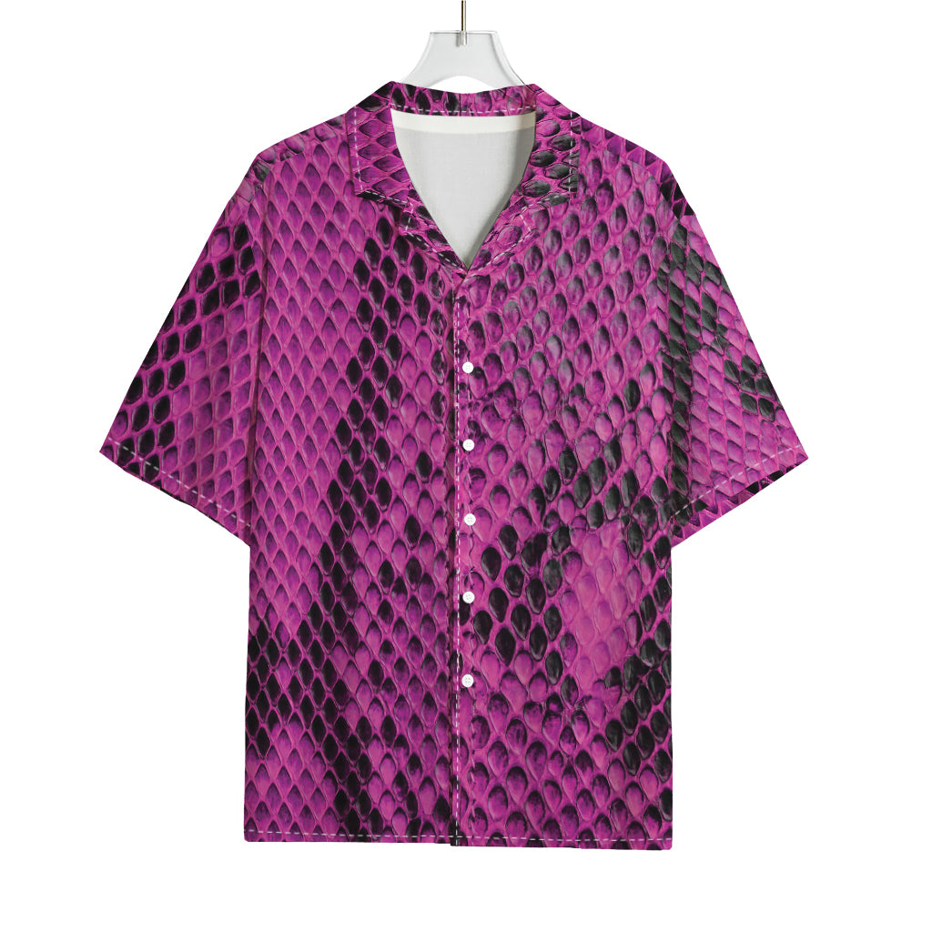 Magenta Pink And Black Snakeskin Print Rayon Hawaiian Shirt