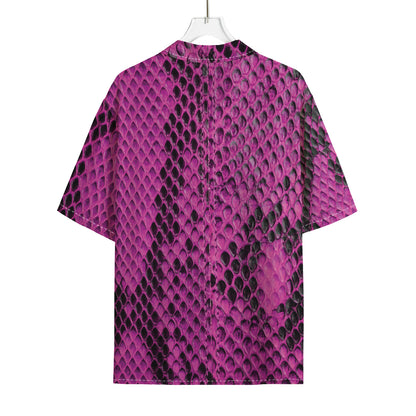 Magenta Pink And Black Snakeskin Print Rayon Hawaiian Shirt