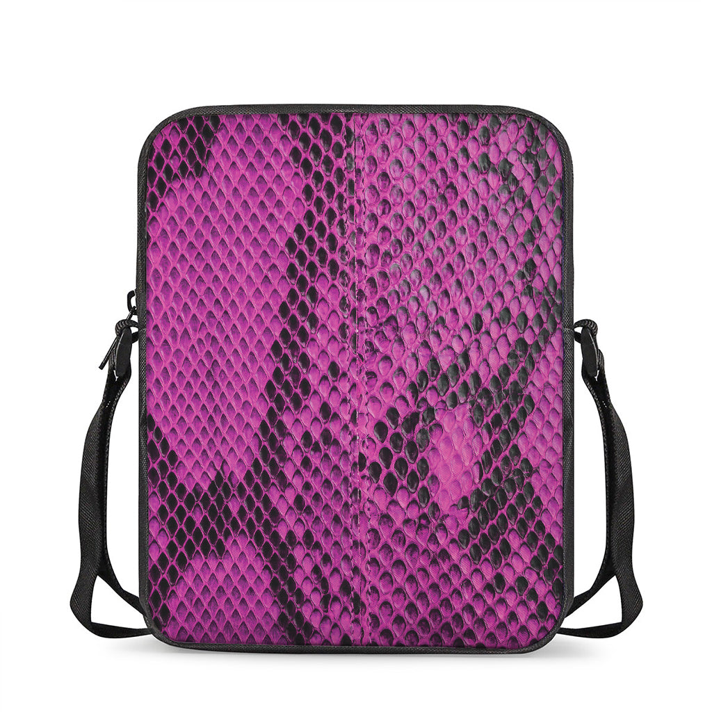 Magenta Pink And Black Snakeskin Print Rectangular Crossbody Bag