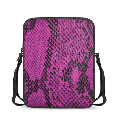 Magenta Pink And Black Snakeskin Print Rectangular Crossbody Bag
