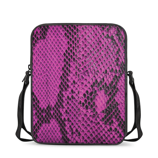Magenta Pink And Black Snakeskin Print Rectangular Crossbody Bag