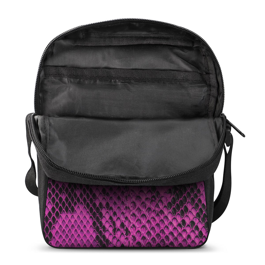 Magenta Pink And Black Snakeskin Print Rectangular Crossbody Bag