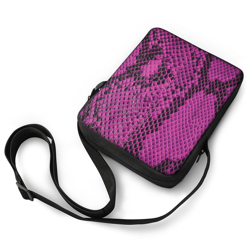 Magenta Pink And Black Snakeskin Print Rectangular Crossbody Bag