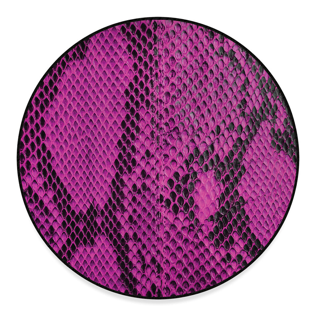 Magenta Pink And Black Snakeskin Print Round Floor Mat