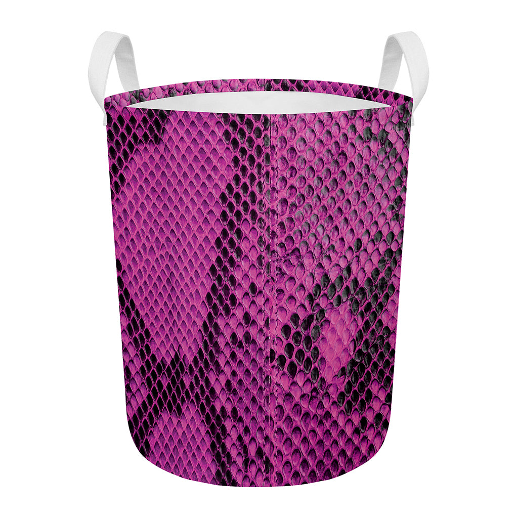 Magenta Pink And Black Snakeskin Print Round Laundry Basket