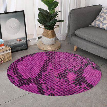 Magenta Pink And Black Snakeskin Print Round Rug