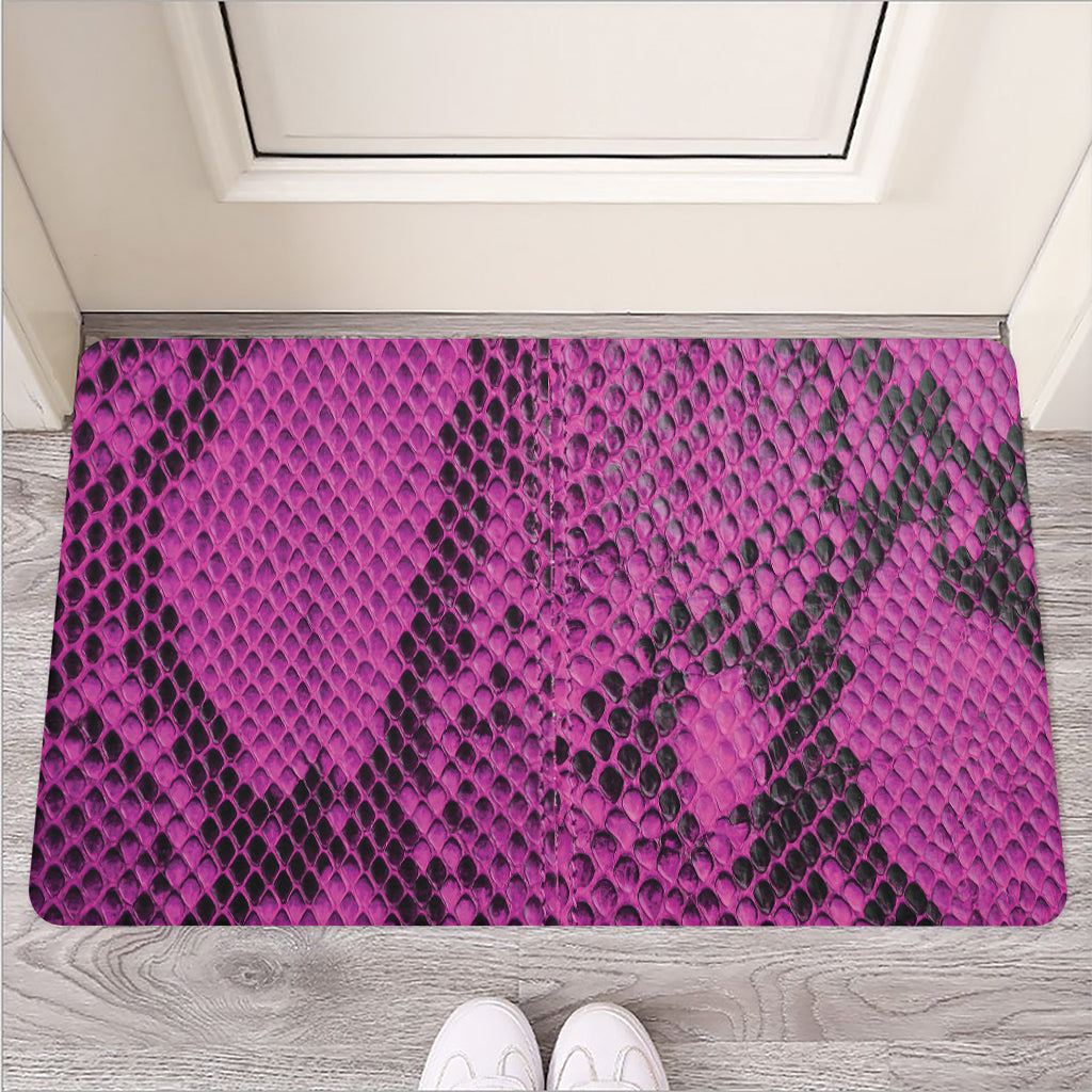 Magenta Pink And Black Snakeskin Print Rubber Doormat