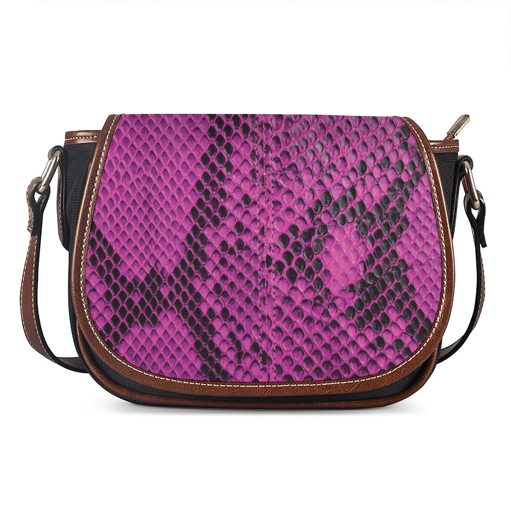Magenta Pink And Black Snakeskin Print Saddle Bag