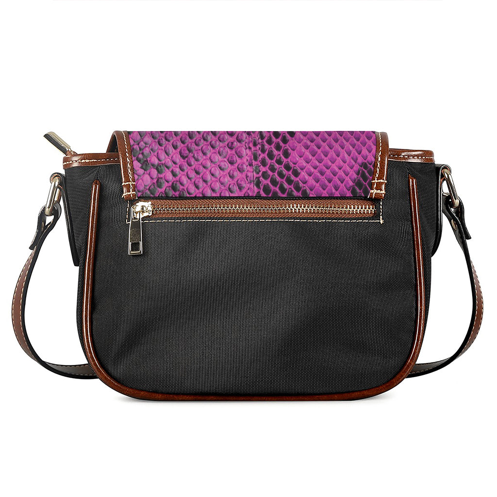Magenta Pink And Black Snakeskin Print Saddle Bag
