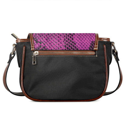 Magenta Pink And Black Snakeskin Print Saddle Bag