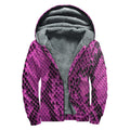Magenta Pink And Black Snakeskin Print Sherpa Lined Zip Up Hoodie