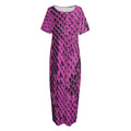 Magenta Pink And Black Snakeskin Print Short Sleeve Long Nightdress