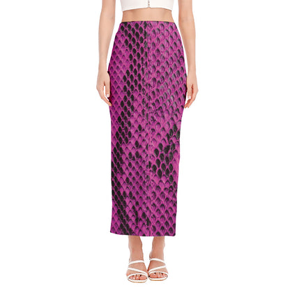 Magenta Pink And Black Snakeskin Print Side Slit Maxi Skirt