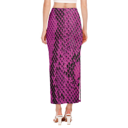 Magenta Pink And Black Snakeskin Print Side Slit Maxi Skirt