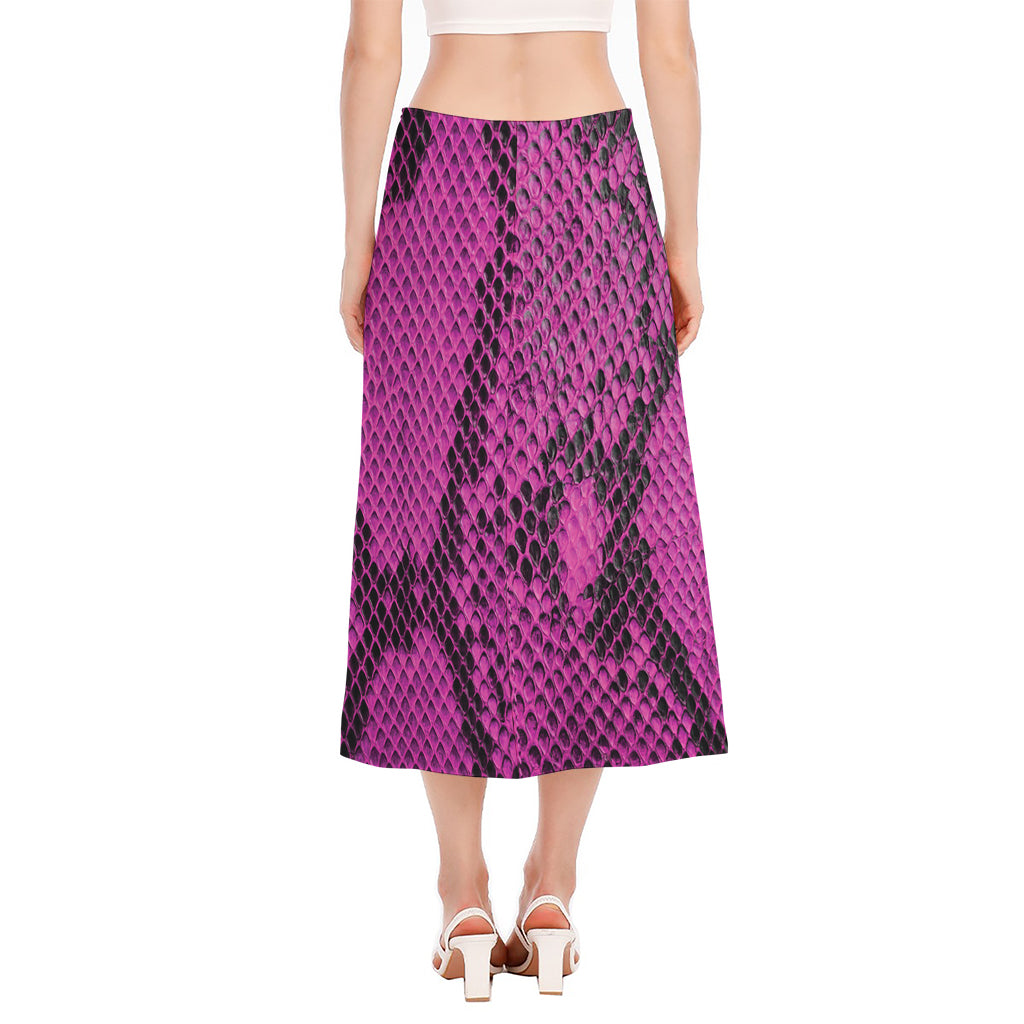 Magenta Pink And Black Snakeskin Print Side Slit Midi Skirt