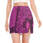 Magenta Pink And Black Snakeskin Print Side Slit Mini Skirt